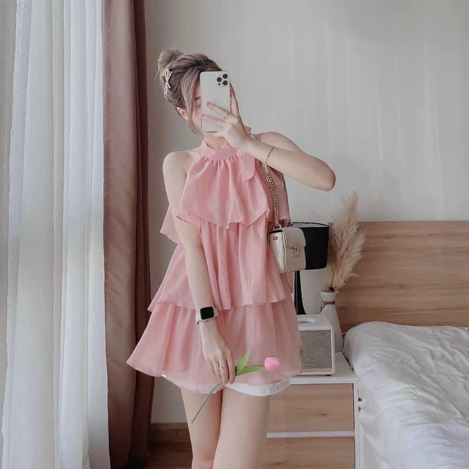 Sét Bộ Đùi Áo Cổ Yếm 3 Tầng Quần Tapta LONG Mart Màu Sắc Nhã Nhặn Thật Sự Phù Hợp Để Tới Công Sở, Đi Làm Hoặc Đi Chơi,Free Size Dưới 55kg,Phù Hợp Với Mọi Phong Cách