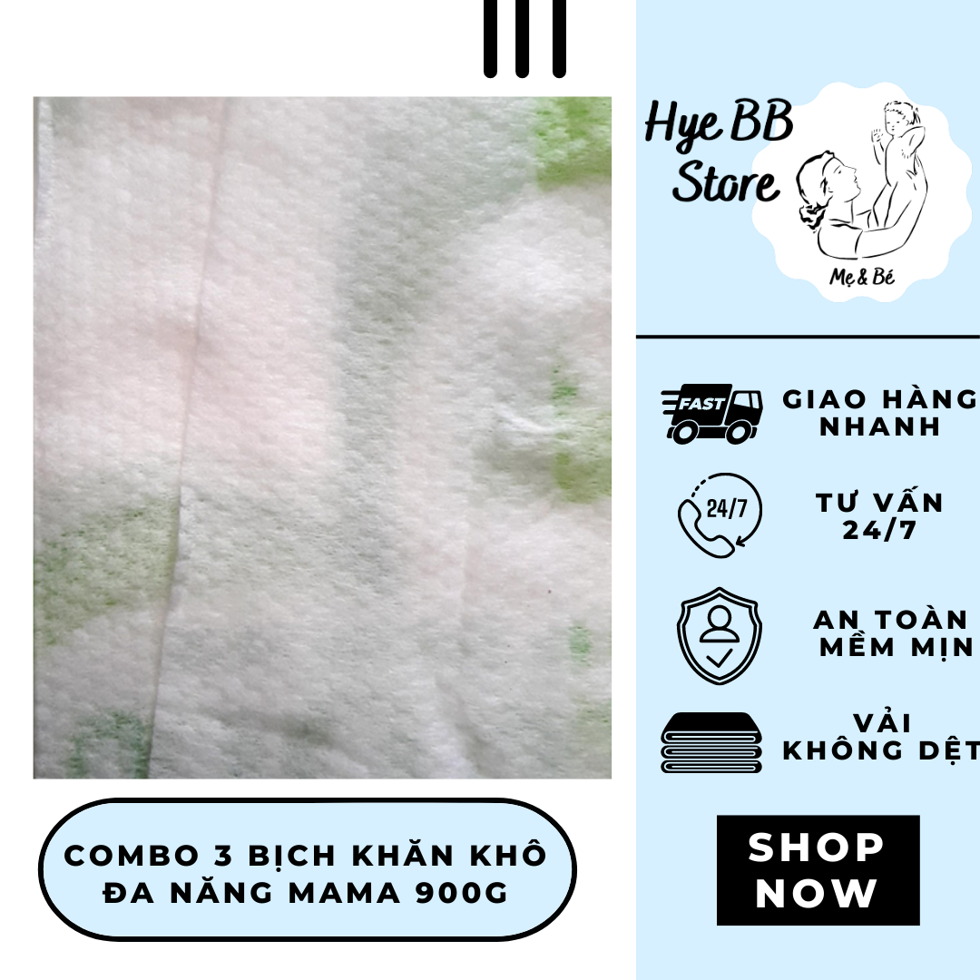 [HÀNG CHÍNH HÃNG] COMBO 3 BỊCH KHĂN VẢI KHÔ ĐA NĂNG MAMA 900G