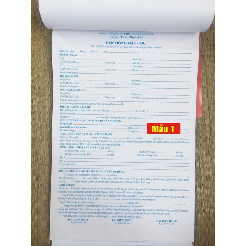Combo 2 Sổ Hợp Đồng Đặt Cọc Nhà Đất 3 Liên Mẫu Mới