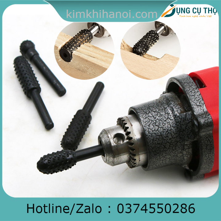 Bộ 5 mũi chà khắc - chà lu gỗ cốt 6.35mm bộ chà lu đục khắc tượng gỗ và các chi tiết,họa tiết ...