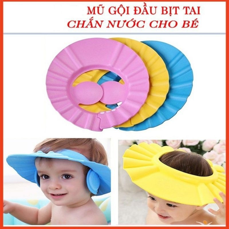 Mũ chắn nước, bịt tai cho bé gội đầu, cắt tóc