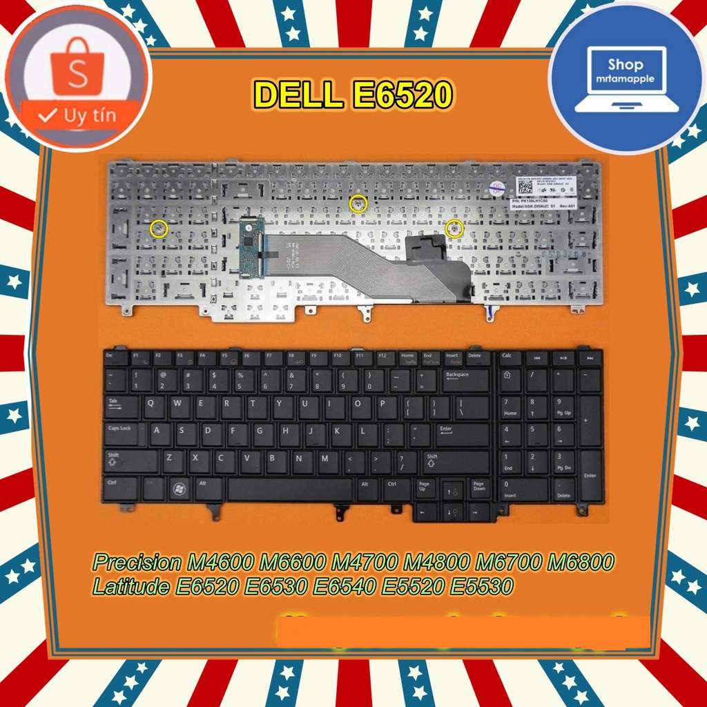 Bàn phím laptop dell e6520 - precision m4600 m6600 m4700 m4800 m6700, latitude e6520 e6530 e6540 e5520 e5530