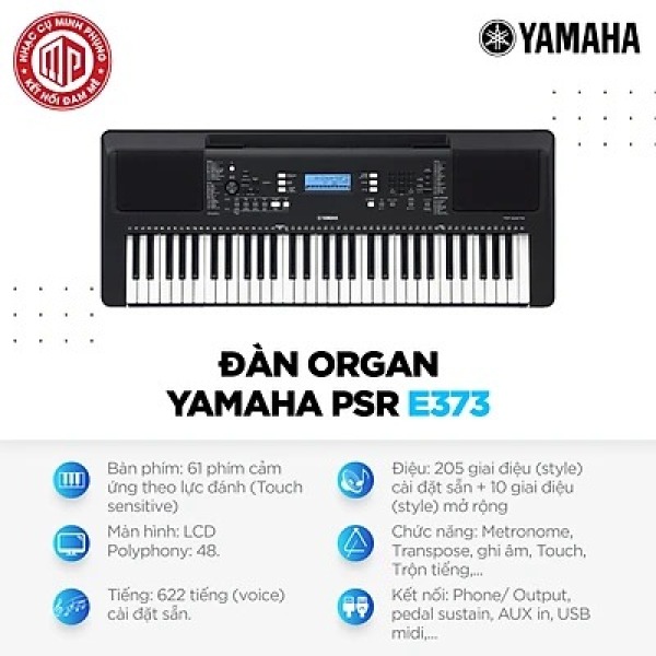 Đàn Organ Yamaha PSR-E373 - Màu đen - Hàng chính hãng