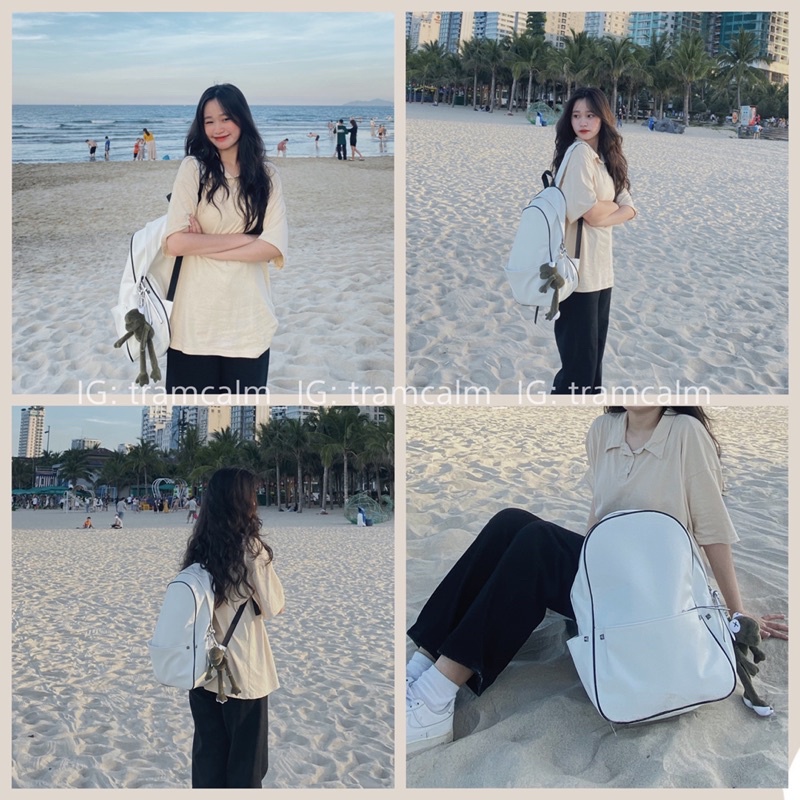 [Ảnh thật] Balo da unisex nam nữ basic năng động vừa laptop