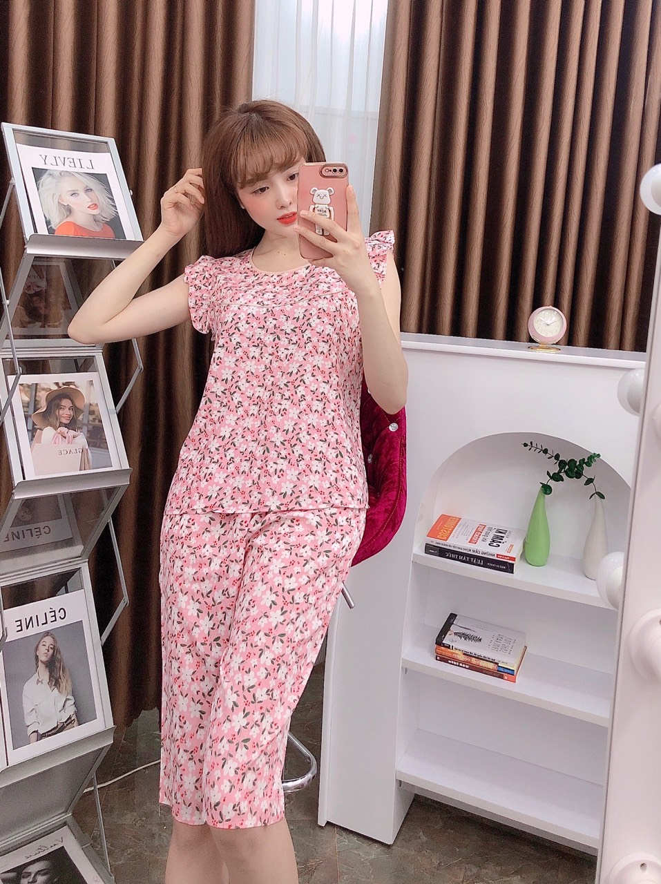 Đồ bộ nữ mặc nhà lụa mềm mịn đồ bộ lụa tay cánh tiên mặc nhà