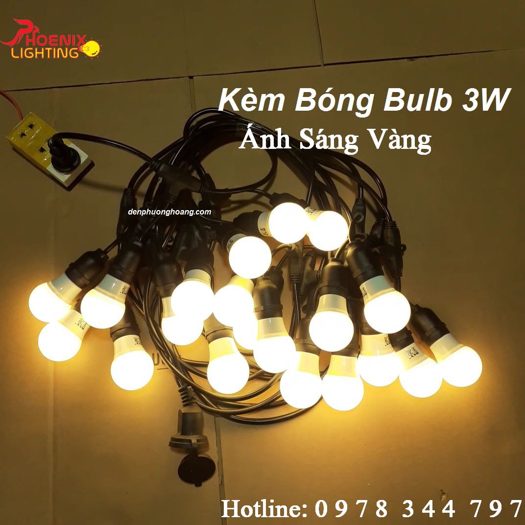 Dây đèn kín nước thả ngoài trời 10 mét 20 đui - E27