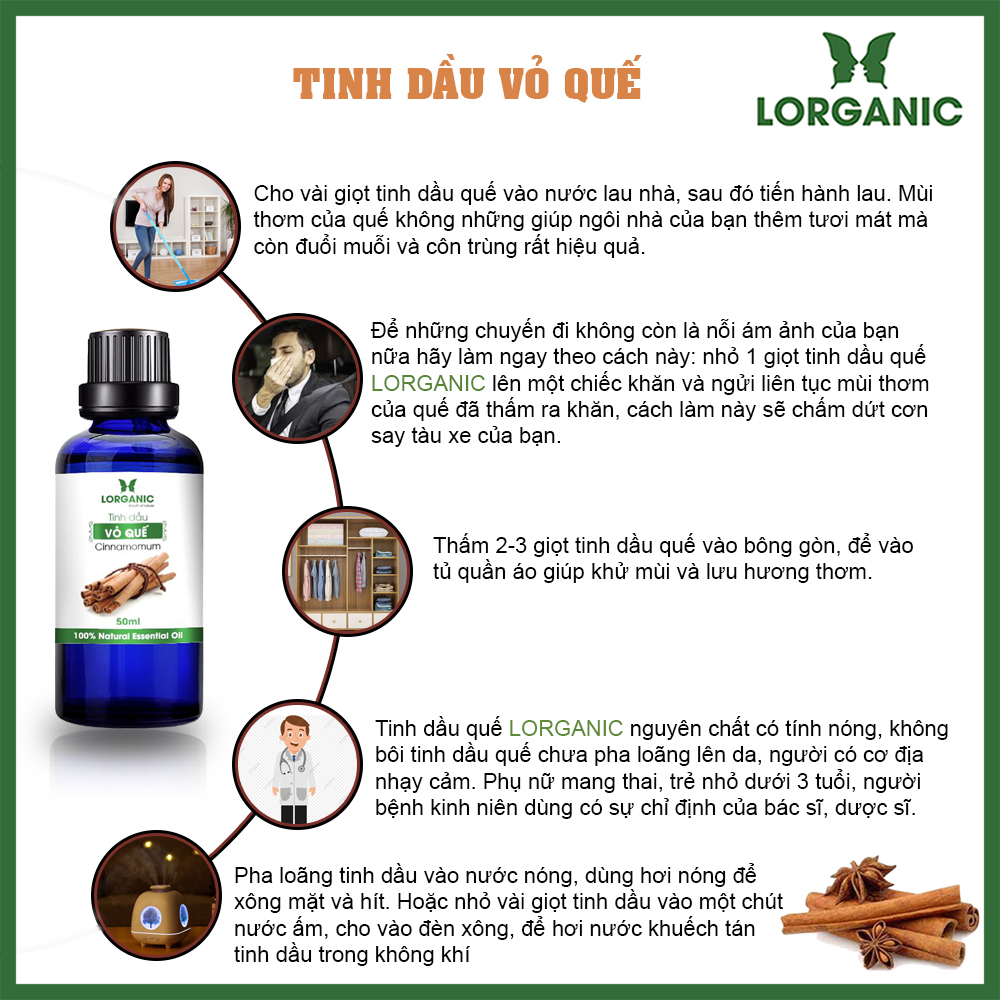 [HCM]Tinh Dầu Vỏ Quế Nguyên Chất Lorganic LGN0001 (10ml, 50ml)