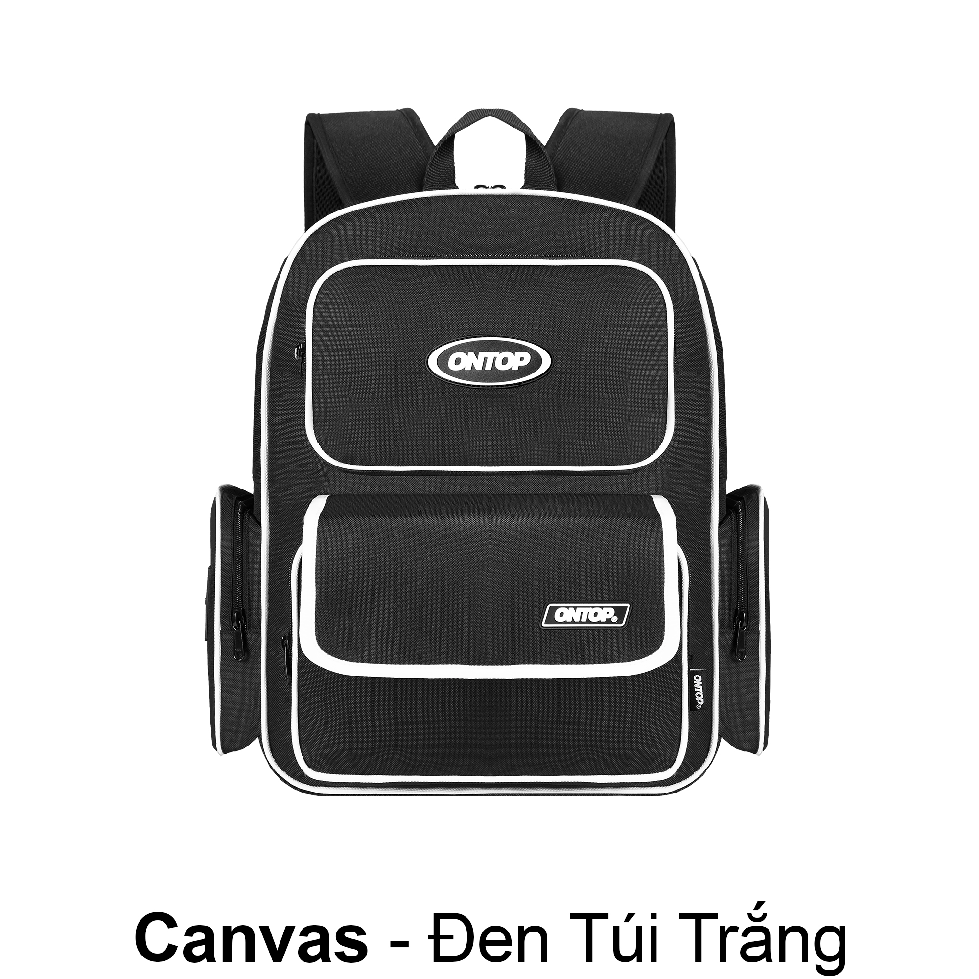 Balo đen đi học vải canvas ONTOP nam nữ, nhiều ngăn đựng laptop local brand BW Backpack | O-P16&O-P36