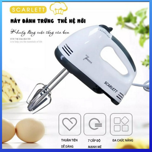 Máy đánh trứng cầm tay 7 tốc độ, Máy đánh trứng scarlett- công suất 180W đi kèm 4 tay khuấy, Máy đánh trứng cầm tay mini, Máy nhào bột mì, Máy nhào bột mini