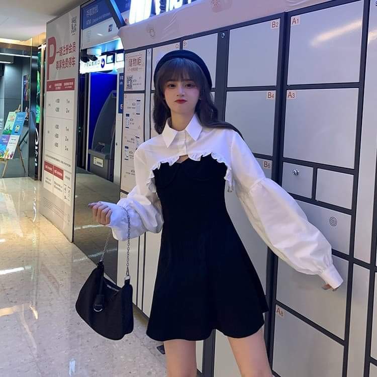 Sét váy đen + áo so mi siêu xinh kan0421
