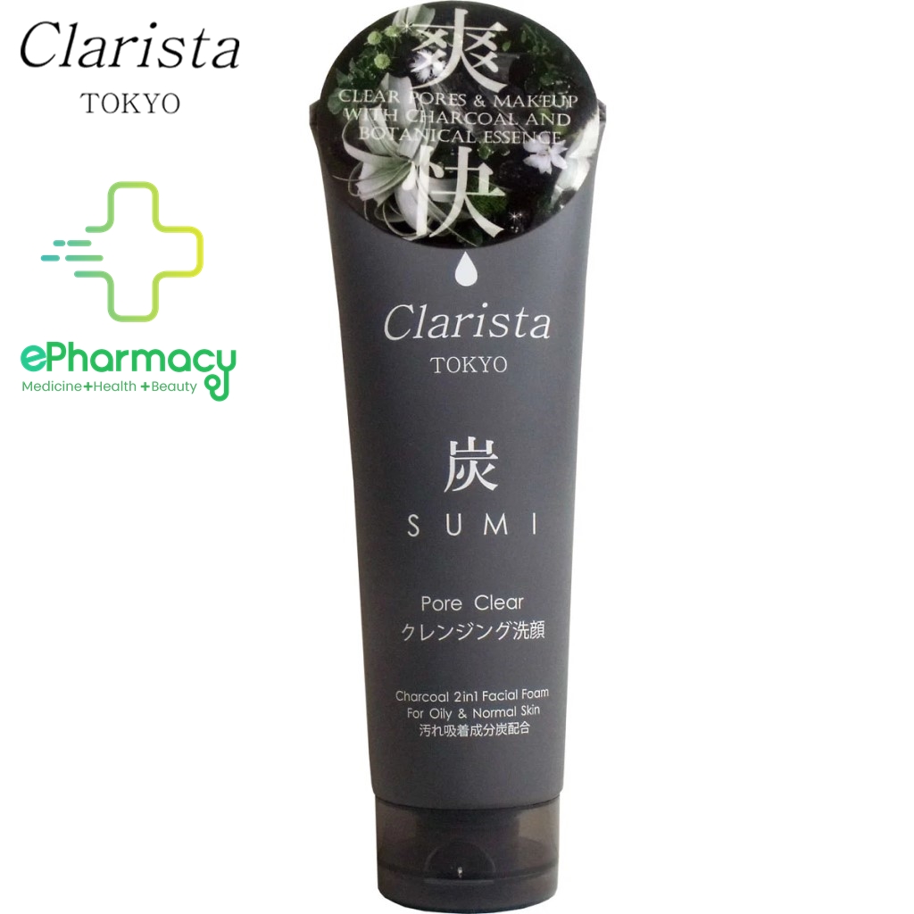 Sữa Rửa Mặt Tẩy Trang Clarista Charcoal 2in1 Facial Foam For Oily, Normal Skin than hoạt tính (xám) 160g