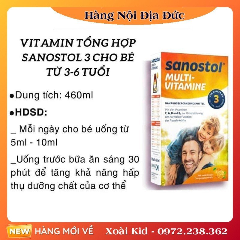 Vitamin tăng sức đề kháng cho bé Sanostol số 1,3,6 của Đức và Kẹo ngậm Sanostol cho bé từ 1 tuổi - Nội địa Đức Đủ Bill