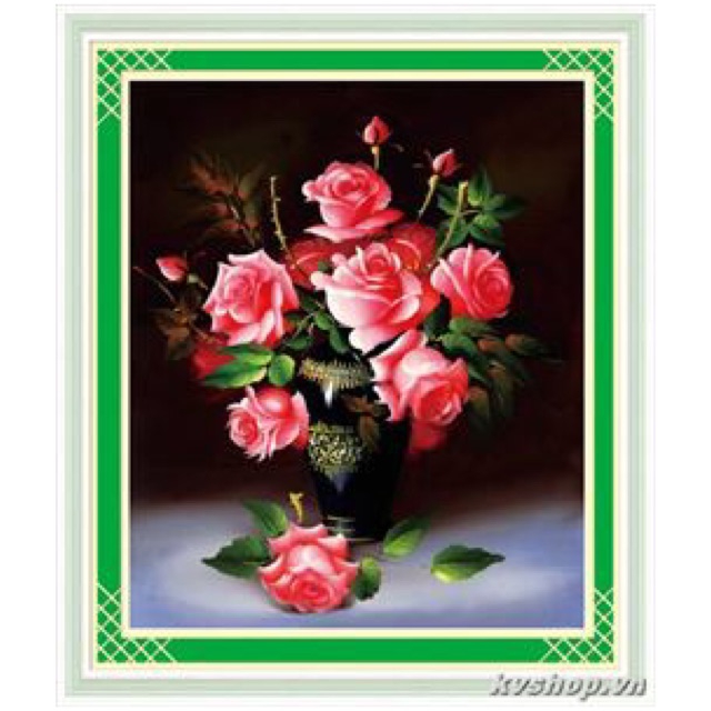 [HCM]Tranh thêu chữ thập chưa thêu Hoa Hồng Đỏ Rực (Vải In 5D) A1107 (57x66cm)