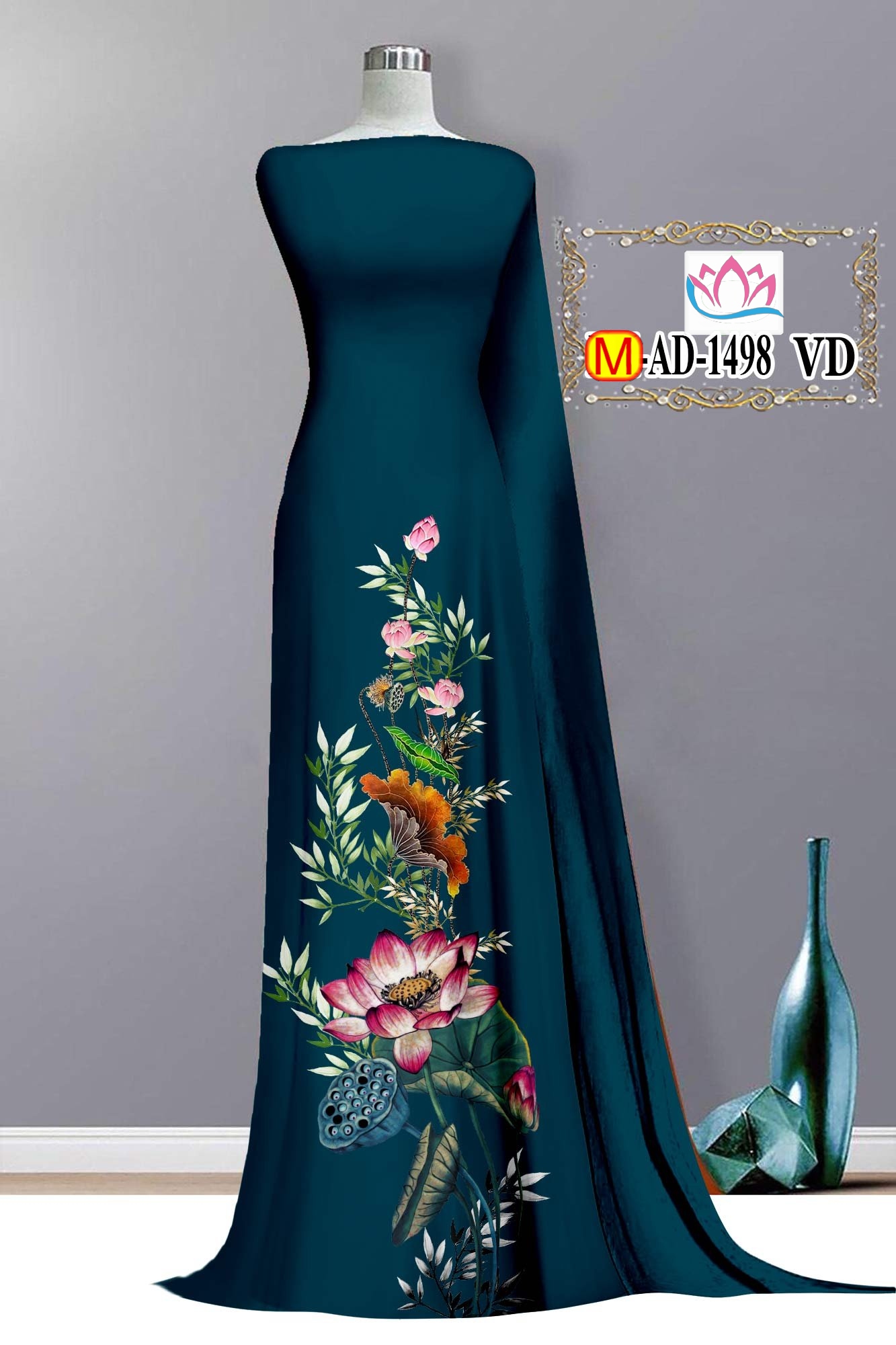 Vải áo dài 3d hoa sen - m 1948