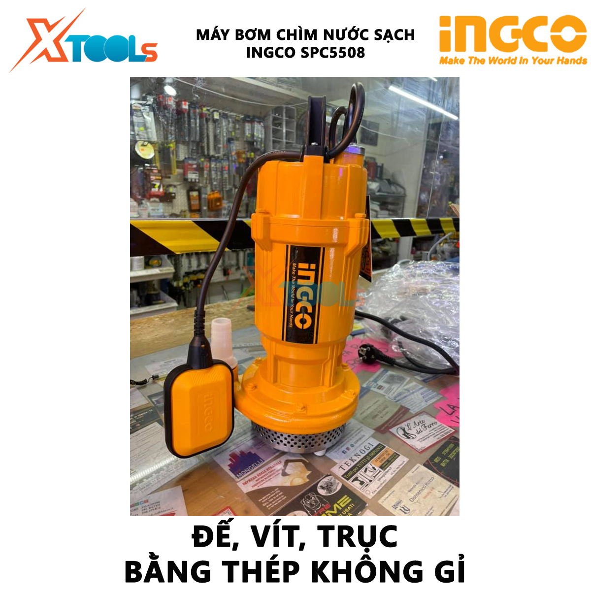 Máy bơm chìm INGCO SPC5508 | Máy bơm chìm nước sạch Điện áp 220-240V Công suất đầu vào 550W(0,75HP) Cột áp 25M Lưu lượng tối đa 117L/p