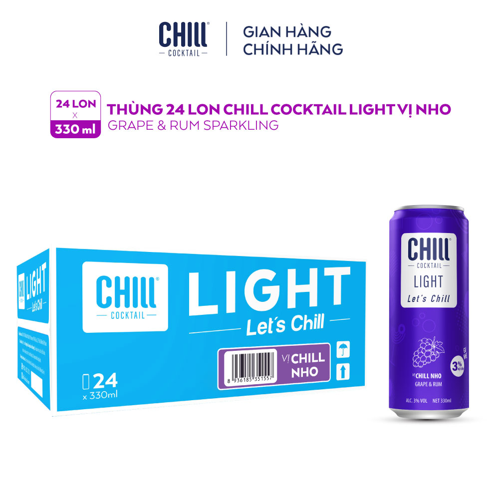 Thùng 24 lon Chill Cocktail vị Nho 330ml/lon (độ cồn 3%)