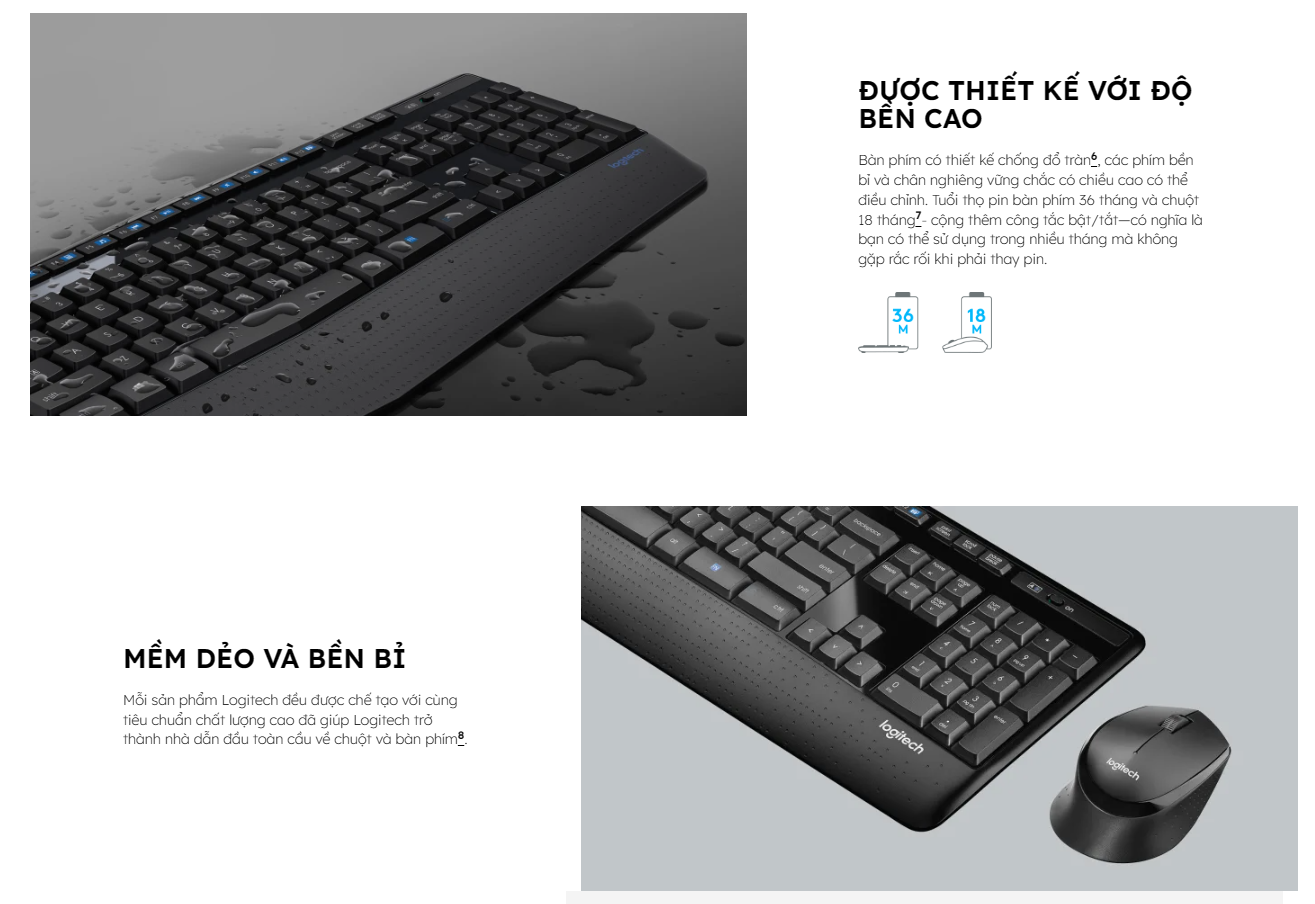 Bàn phím chuột không dây Logitech MK345 kết nối cổng Usb 2.4 GHz, Thiết kế chống đổ tràn, bệ tỳ tay, Full Side - Bảo hành 12 tháng