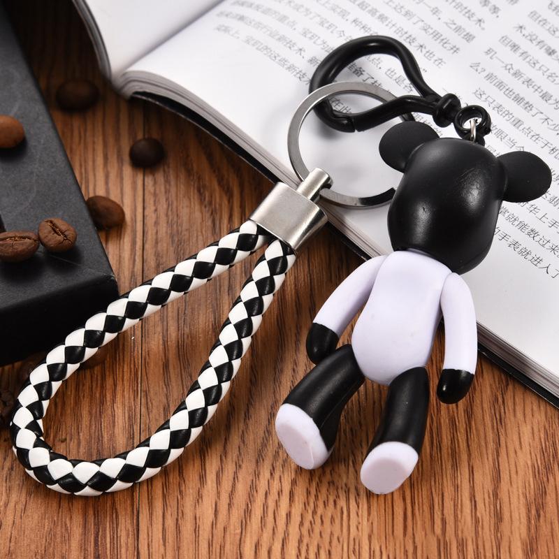 Black and white Popobe bear keychain (With leather strap)