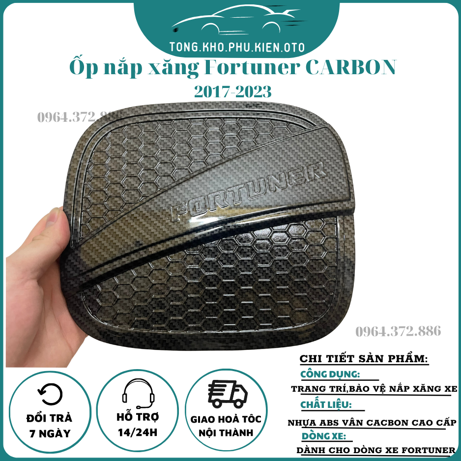 Ốp nắp bình xăng xe Toyota Fortuner 2017 - 2023 vân carbon cao cấp