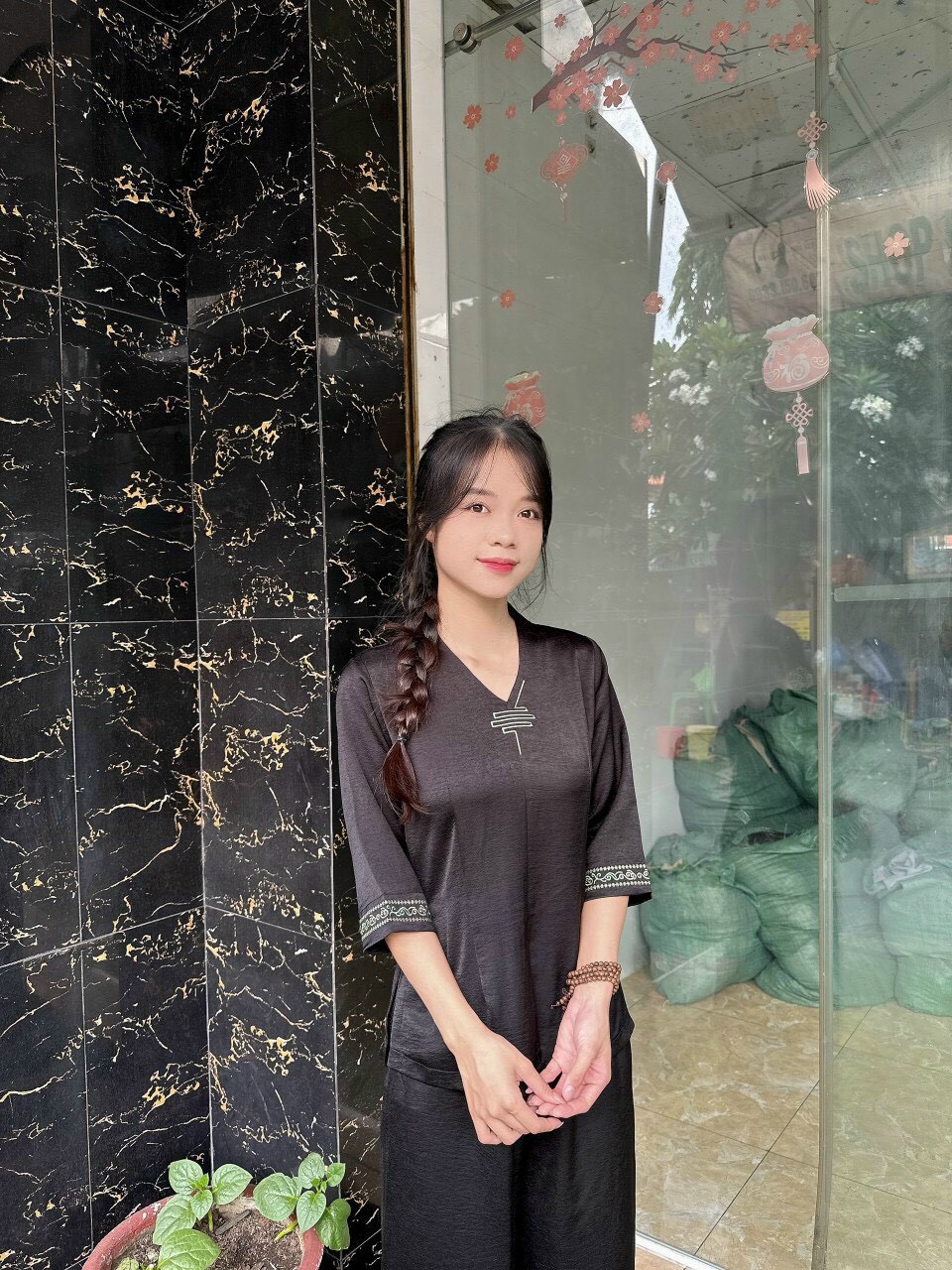 Đồ Lam Đi Chùa # Bộ Lua Cổ Tim Trơn # Quần Áo Nữ