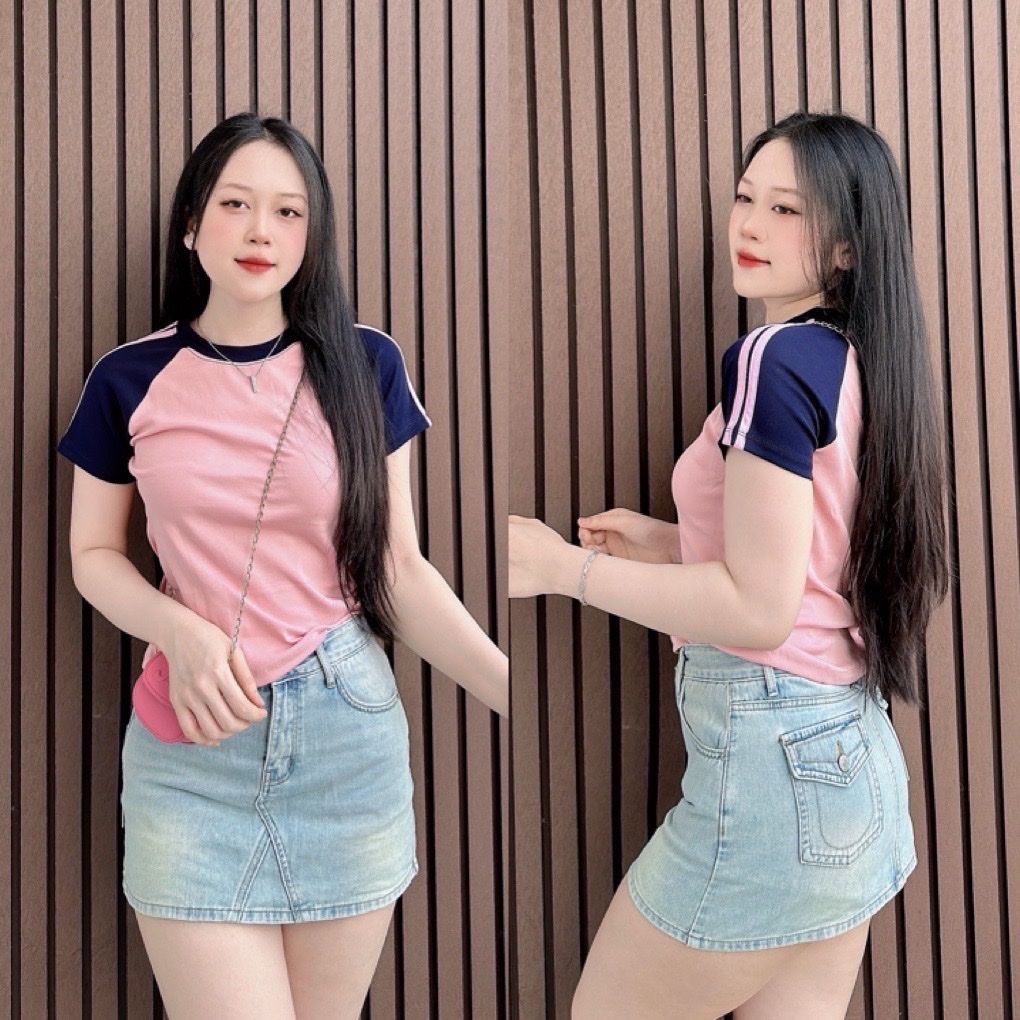 Áo thun dáng ôm nữ phối sọc tay RAGLAN ( RAGLAN CT MỚI )