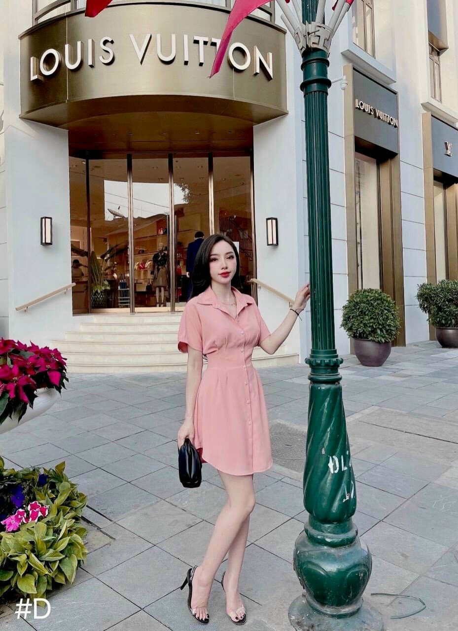 Đầm lụa cổ sơ mi-QH#damnu