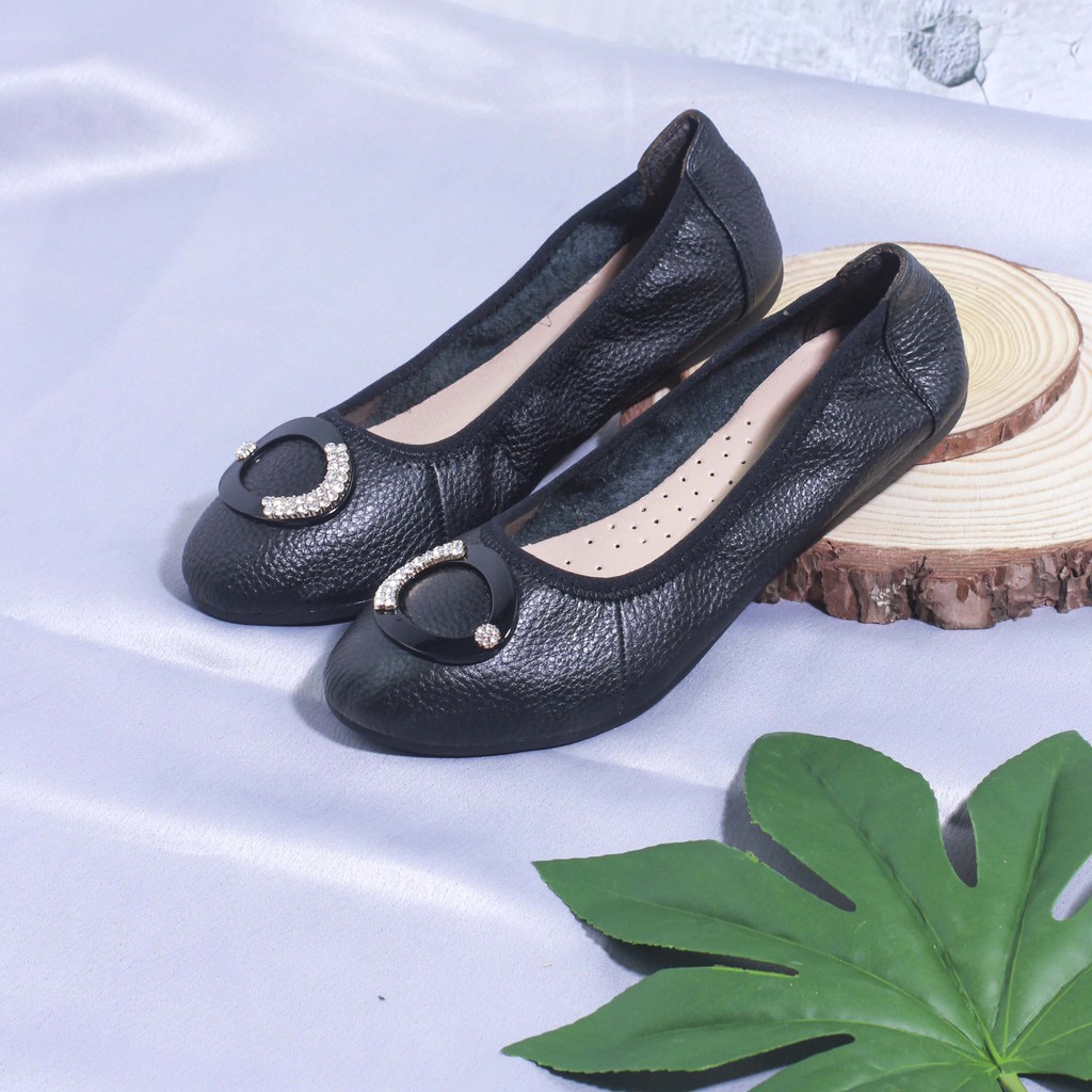 Giày búp bê da thật găn khóa 4173