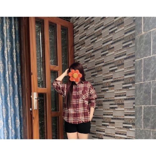 Áo sơ mi Oversize Caro đỏ đô