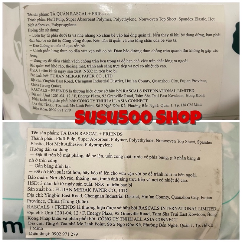 [HCM] Tã/bỉm dán/quần Rascal + Friends size M58/L52/XL46/XXL40 (Susu500)