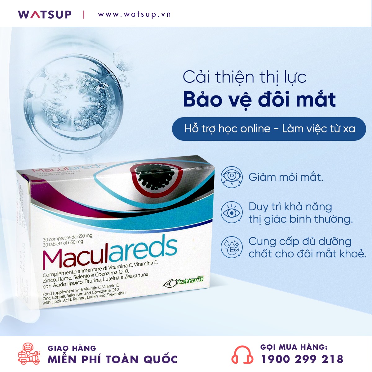 Maculareds 650mg Viên uống bổ mắt trẻ hoá thị lực (Hộp 30 viên)