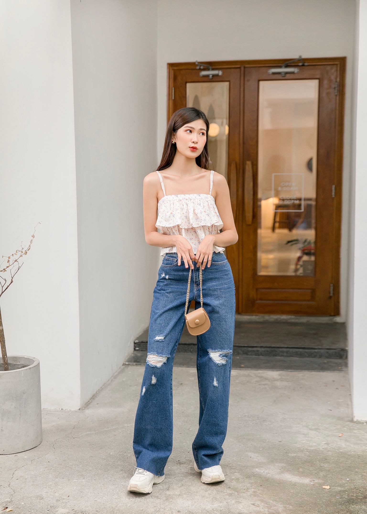 Quần jeans suông MIEU mài rách - HJN03 (Đậm/ Nhạt)