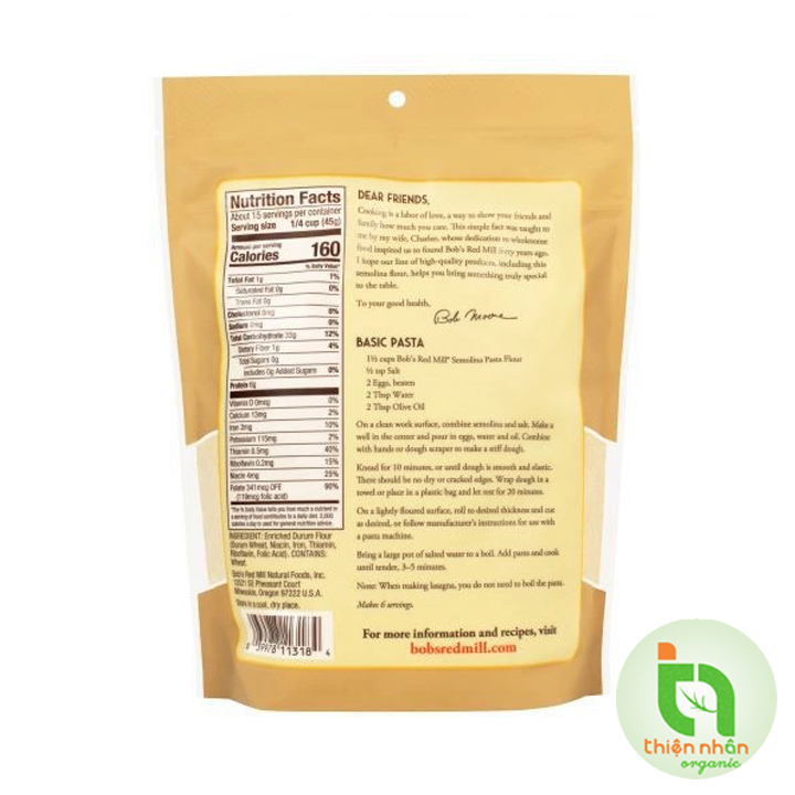 Bột mì semolina ( non-GMO) Bob's Red Mill 680gr - Whole Semolina Flour