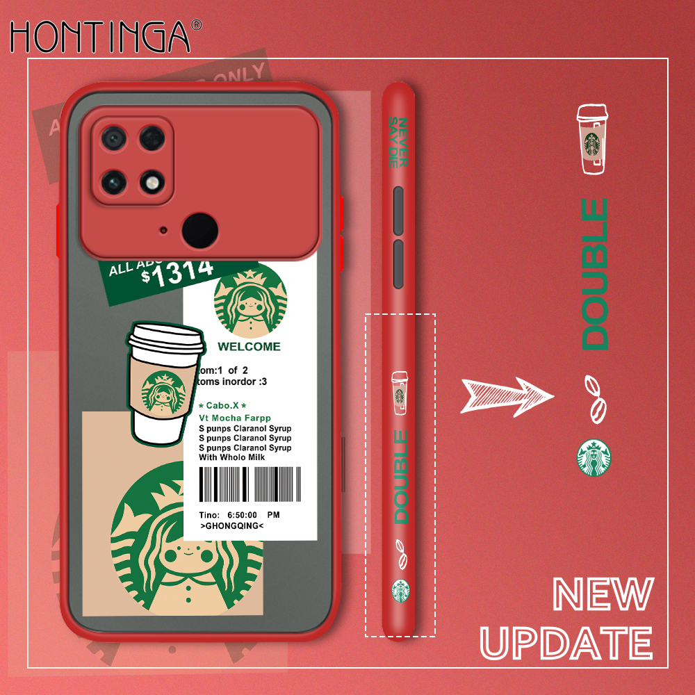 Hontinga Casing Case For Xiaomi Poco C40 Case Starbucks Side Edge Pattern Design Clear Transparent Phone Case Cover Lens Camera Protector Casing Hard Case For Boys For Girls
