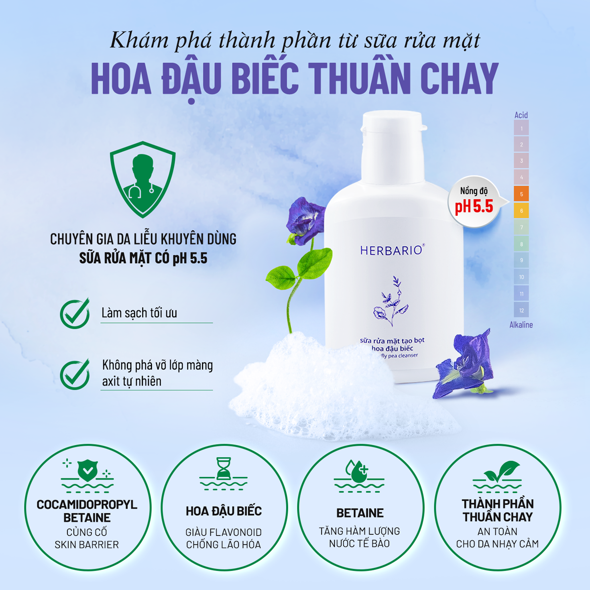 Sữa rửa mặt tạo bọt hoa đậu biếc 100ml