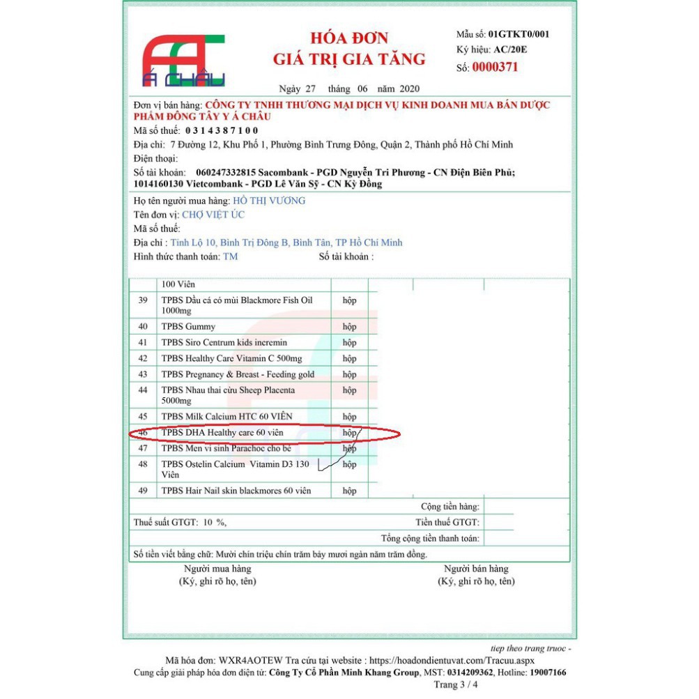 [HCM]DHA Healthy Care 60v Úc cho bé