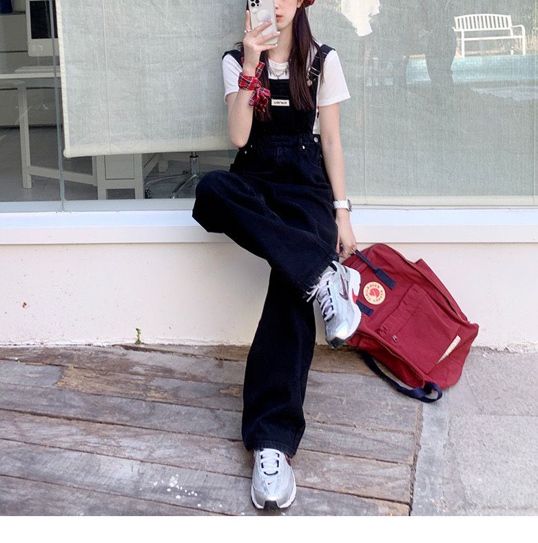 Quần yếm jean kaki nữ dáng rộng quần yếm jean phong cách ulzzang_y6