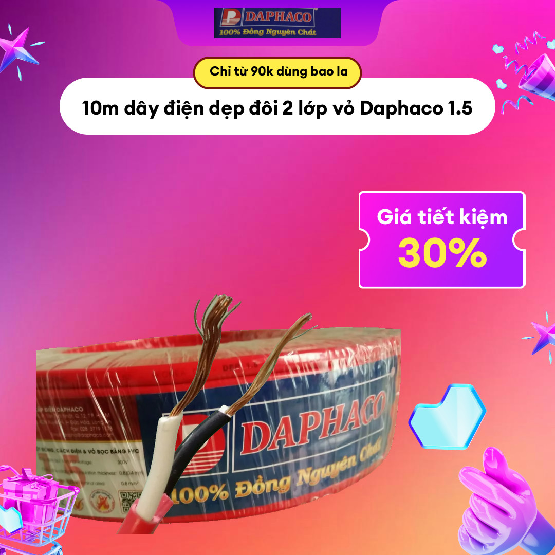Dây điện ruột đồng đôi dẹp 2 lớp vỏ 1.5 (10M)