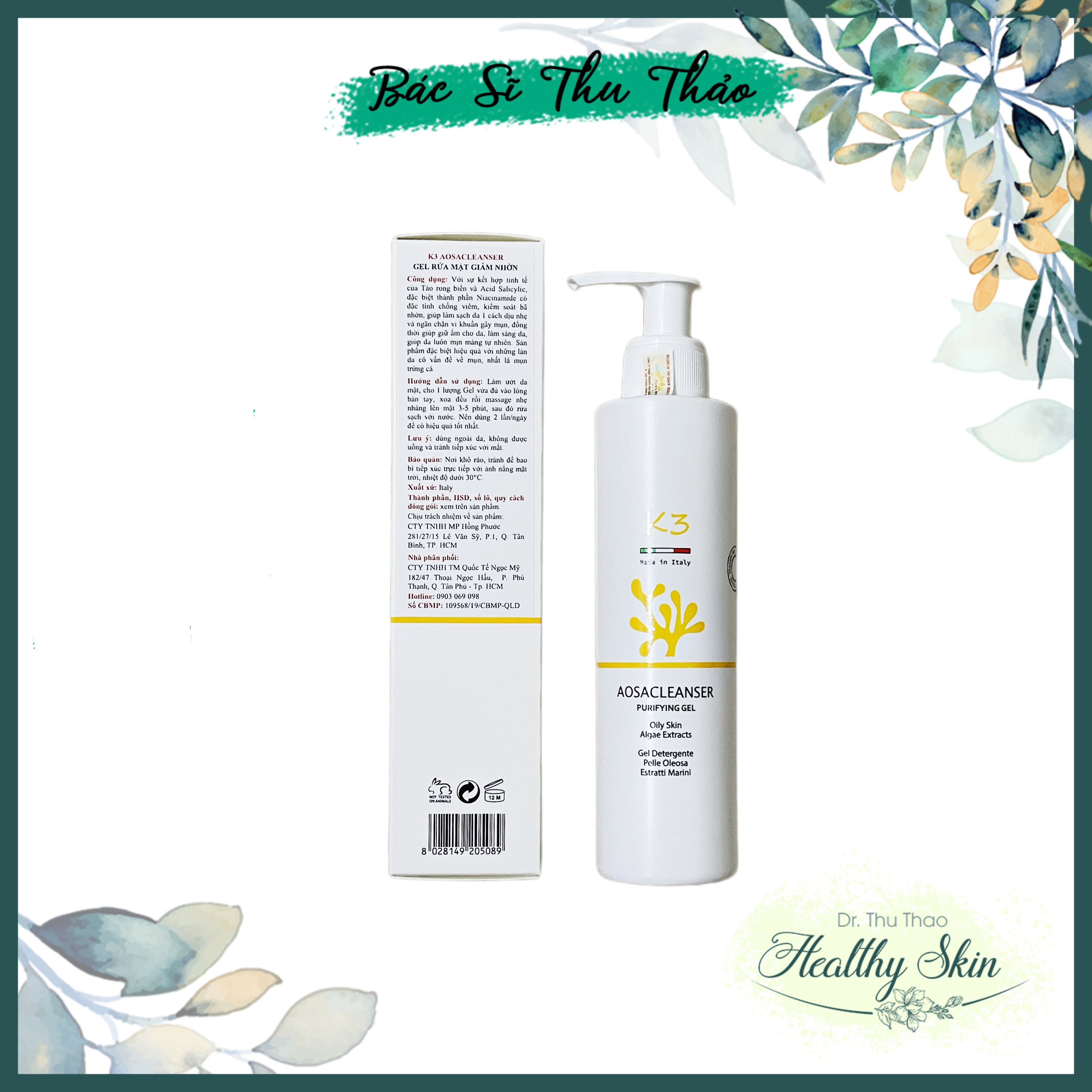 [ 200mL] Sữa rửa mặt giảm nhờn K3 Aosacleanser Purifying Gel