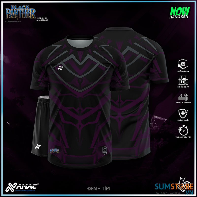 Áo đá bóng không logo amac black panther đen tím - áo thể thao cao cấp