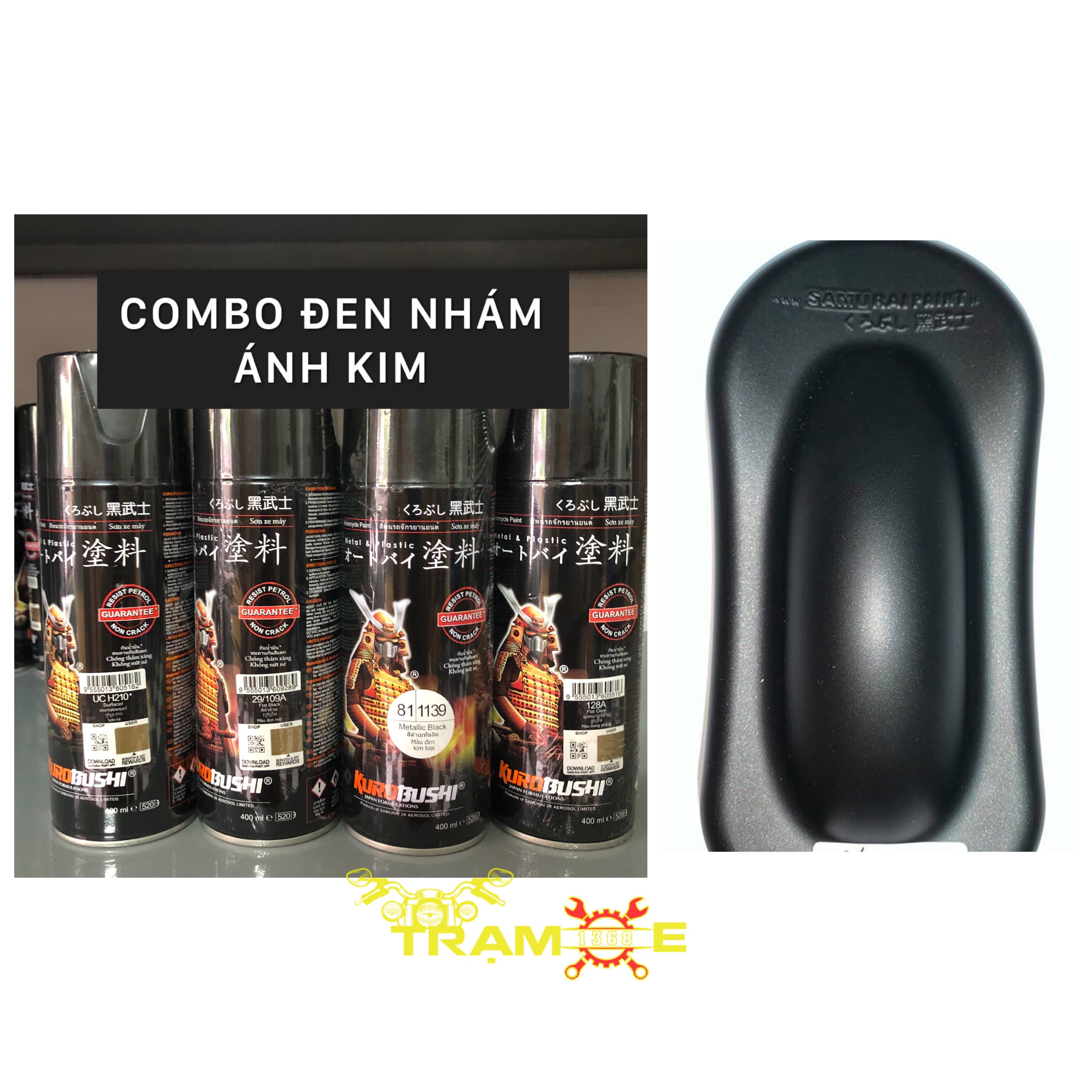SƠN SAMURAI COMBO MÀU ĐEN NHÁM ÁNH KIM GỒM 4 CHAI - Trạm Xe 1368 dễ dàng sử dụng dành cho mọi dòng xe
