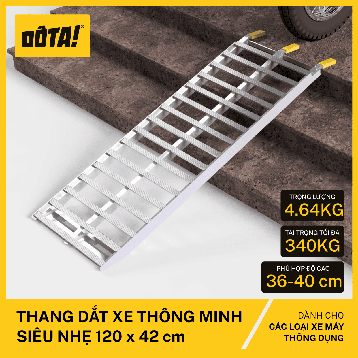 Thang Dắt Xe Thông Minh Siêu Nhẹ (cho thềm cao từ 6.5 đến 40 cm)