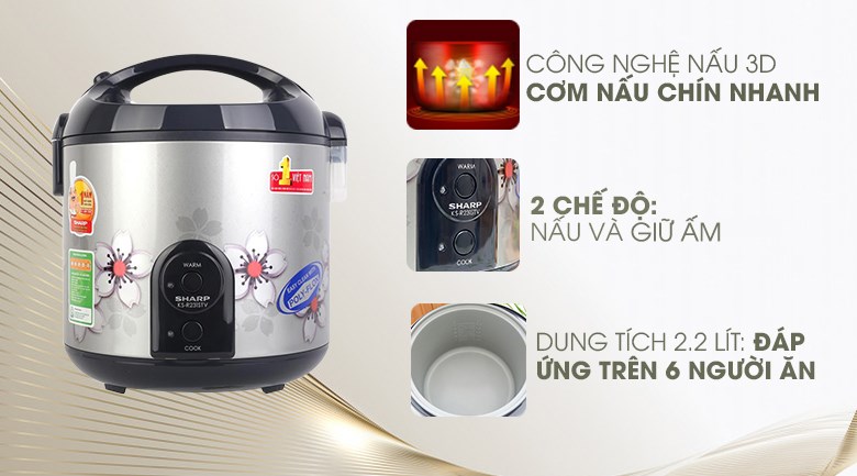 Nồi cơm điện sharp 2.2 lít ks-r231stv trưng bầy chính hãng 100% bảo hành chính hãng