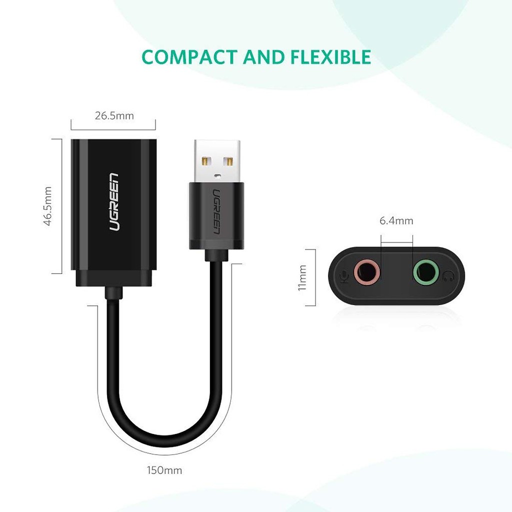 Cáp Chuyển Usb Ra Sound Ugreen 30724 (Jack 3.5Mm Headphone Và Microphone) Màu Đen_Hàng.