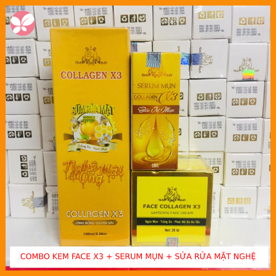 Combo Kem Face X3 + Serum Mụn + Sửa rửa mặt X3 Collagen Đông Anh - Hàng chính hãng