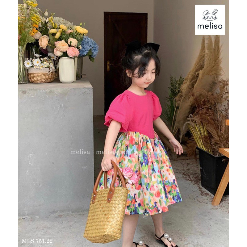 Đầm xoè cho bé họa tiết hoa mười giờ Melisa xuất Hàn. Đầm xoè cao cấp bé gái 10-40kg