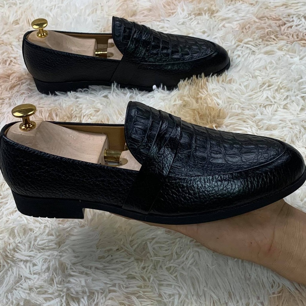 Giày lười da mềm in vân cá sấu-C1