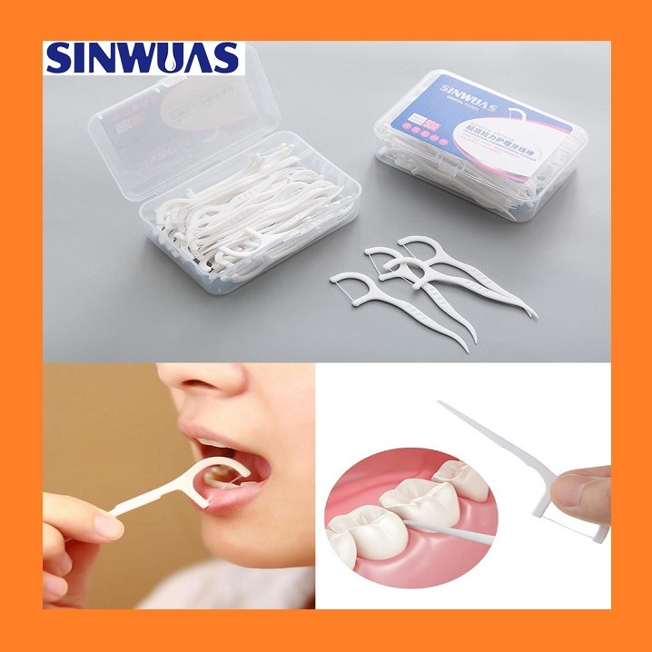 Hộp 50 tăm chỉ nha khoa 2 đầu SINWUAS - tăm xỉa răng nhựa cao cấp