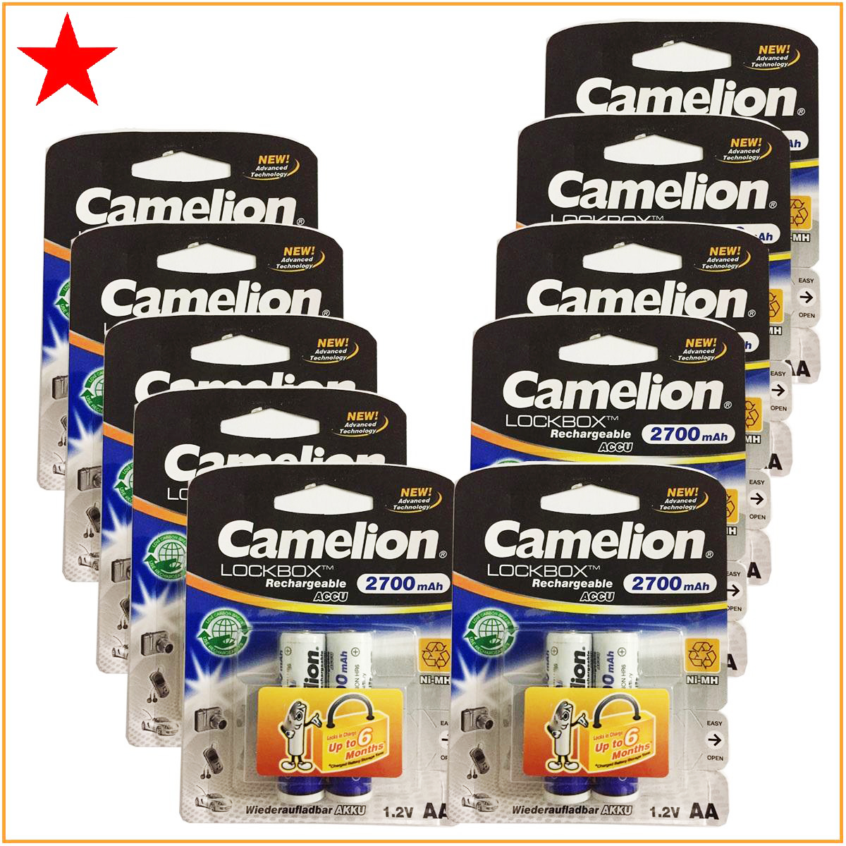 Combo 10 vỉ pin sạc aa camelion 2700mah