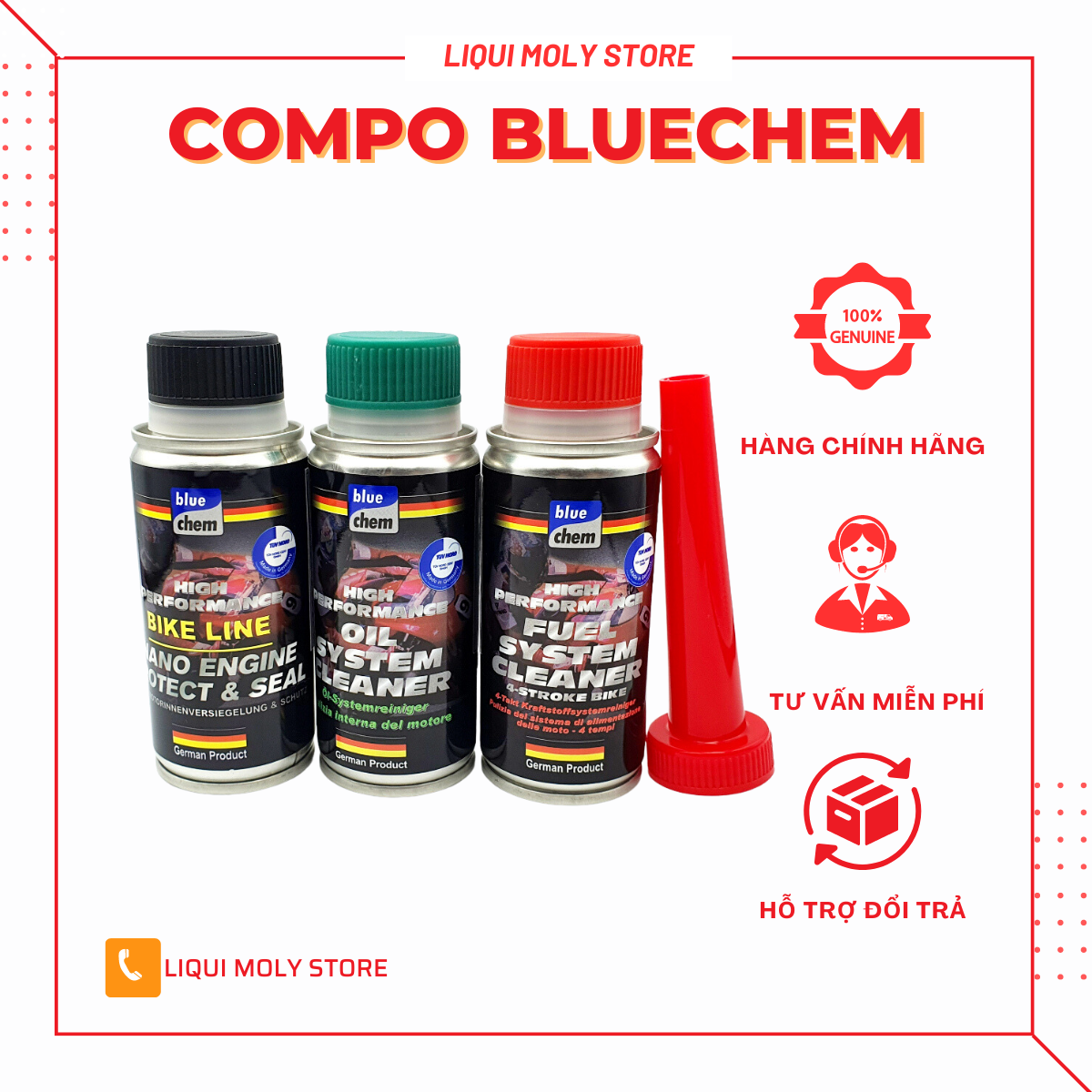 Combo súc động cơ+vệ sinh kim phun+nano bảo vệ động cơ bluechem