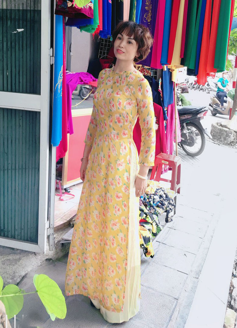 ÁO DÀI HOA KÈM QUẦN MAY SẴN